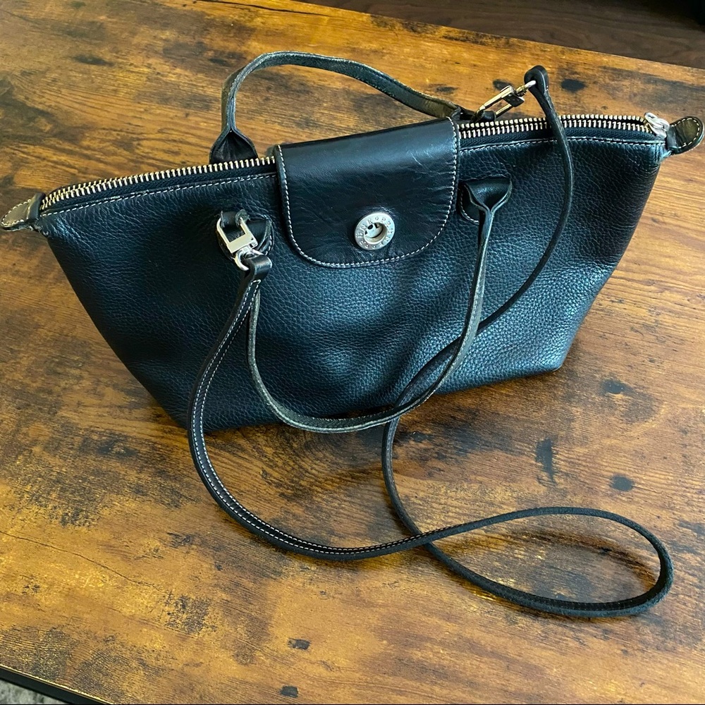 Prüne Vintage Leather Crossbody Handbag Black Small